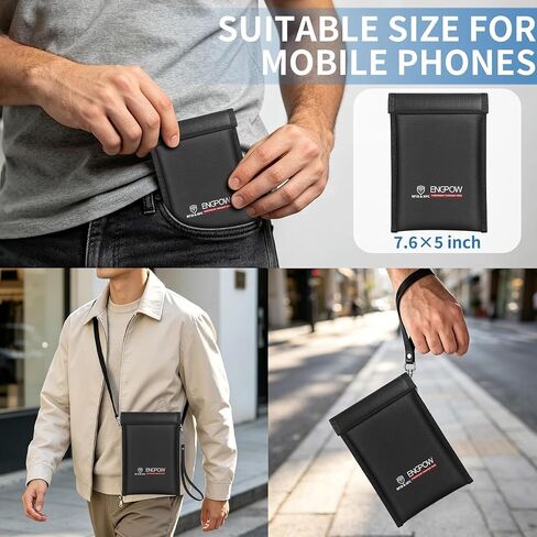 ENGPOW Military Grade Faraday Bag for Phones, Signal Blocking Pouch Black | Fireproof, Waterproof, Anti-Tracking, RFID Blocker (5G/GPS/WiFi/Bluetooth) with Detachable Shoulder Straps, for Daily Travel in Saudi Arabia