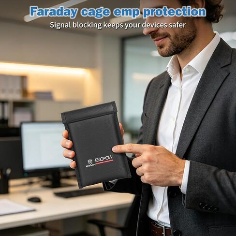 ENGPOW Military Grade Faraday Bag for Phones, Signal Blocking Pouch Black | Fireproof, Waterproof, Anti-Tracking, RFID Blocker (5G/GPS/WiFi/Bluetooth) with Detachable Shoulder Straps, for Daily Travel in Saudi Arabia