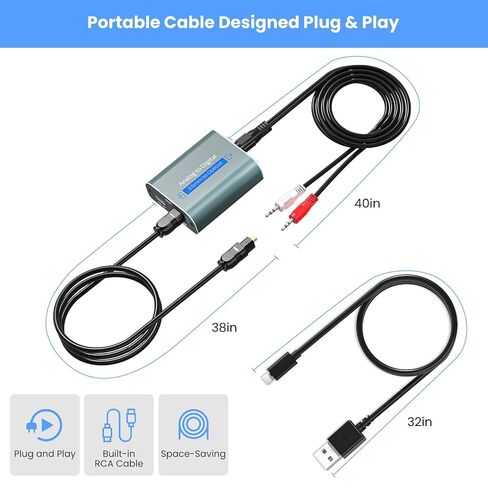 Analog to Digital Audio Converter 6.5ft Long RCA to Optical Audio Adapter | 3.5mm Jack In Optical Signal Out with 3.5mm to RCA and Optical Cable for TV Amplifier Speaker/Soundbar/Home Theater(Only PCM) in Saudi Arabia