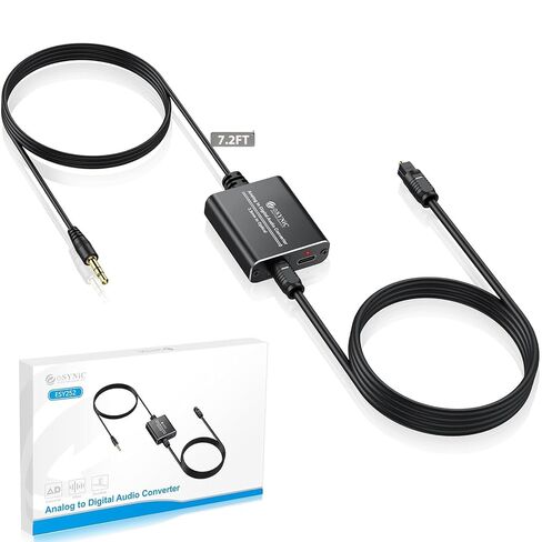 eSynic Professional 7ft Long RCA to Optical Audio Converter | Built-in ADC Analog to Digital Audio Chip-Easy to Setup-USB Power-for CD Player to Optical Soundbar-Not Bi-Directional in Kuwait
