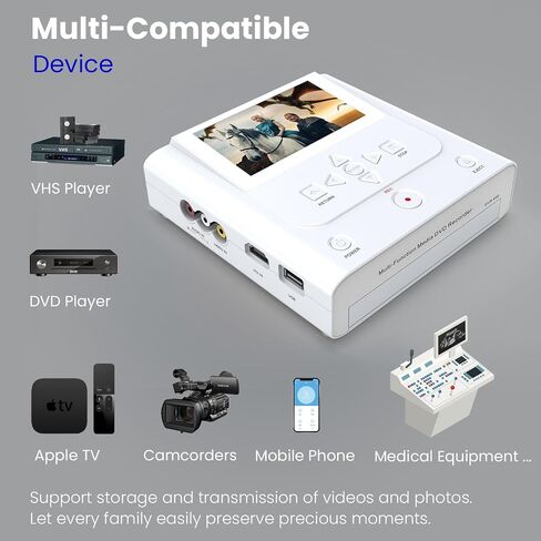 VHS to DVD Recorder & Digital Converter, AV/HDMI Inputs, No Computer Needed | Record from VCRs, VHS players, Hi8 and MiniDV camcorders to DVD, USB, SD or HDD; play back recordings on the recorder or TV in Saudi Arabia