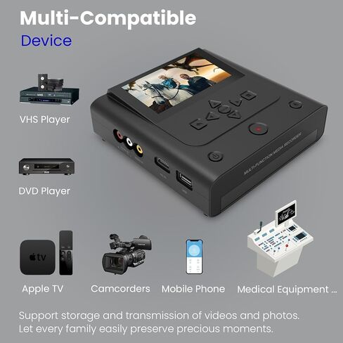 VHS to DVD Recorder, VCR to DVD Recorder-Convert Photos and Videos Between VHS,VCR,Memory Card，DVD and USB. Phone can use a Free app to Burn Videos and Photos, Also has TV Recording Function（Black） in Saudi Arabia