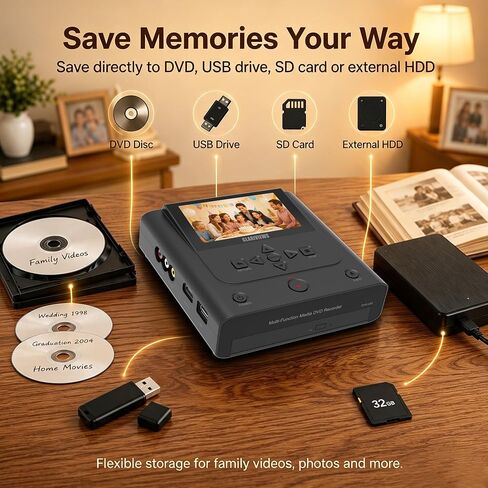 Standalone VHS to DVD Recorder with HDMI Real-Time Recording, No PC, Clariviews DVR450 All-in-One VHS & Camcorder Tape to DVD Converter, Wireless Transfer, Save to DVD, SD, USB, External HDD in Saudi Arabia