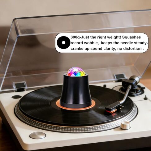 300g Vinyl Record Weight Stabilizer with LED Ambient Light, Premium Metal Turntable Weight with Protective Pad, Boosts Sound Quality, 2 Modes 10 Light Patterns, Type-C Cable for LP Record Player-Black in Saudi Arabia