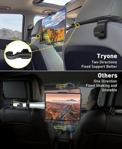 Tryone Car Tablet Holder Mount for iPad: Headrest Tablet Stand for Car Back Seat Compatible with iPad Pro Air Mini | Galaxy Tab | Kindle Fire HD | Switch OLED or Other 4.7-16.1" Devices in Saudi Arabia