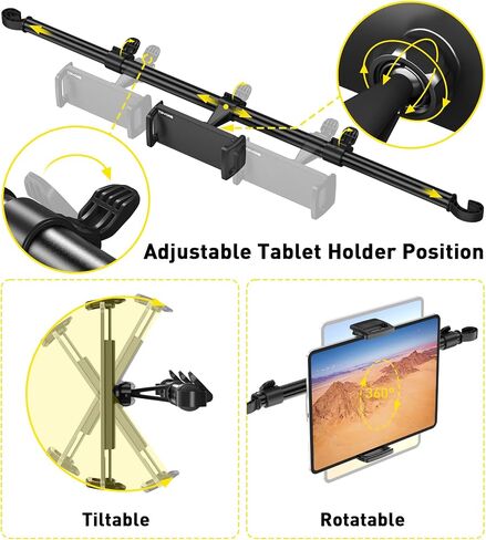 Tryone Car Tablet Holder Mount for iPad: Headrest Tablet Stand for Car Back Seat Compatible with iPad Pro Air Mini | Galaxy Tab | Kindle Fire HD | Switch OLED or Other 4.7-16.1" Devices in Saudi Arabia