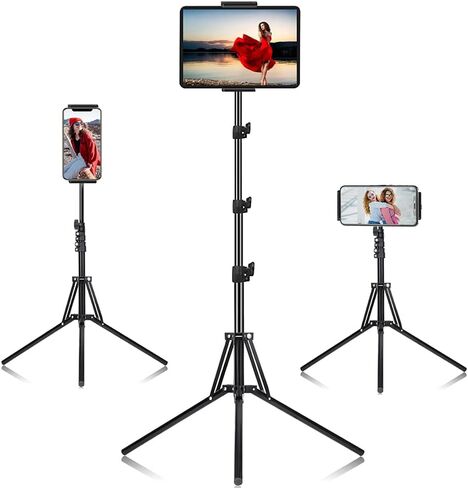 Ipad Tripod Stand, with 65 inch Height Adjustable iPad Stand Holder & iPad Floor Stand with 360° Rotating iPad Tripod Mount for iPad Pro, iPhone, Kindle, and All 4.5-12.9 Inch Tablets in Saudi Arabia