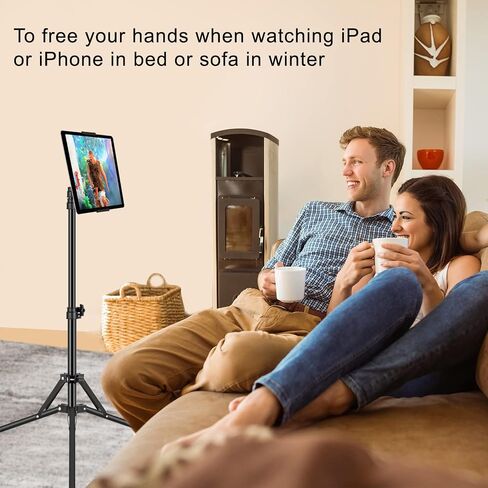 Ipad Tripod Stand, with 65 inch Height Adjustable iPad Stand Holder & iPad Floor Stand with 360° Rotating iPad Tripod Mount for iPad Pro, iPhone, Kindle, and All 4.5-12.9 Inch Tablets in Saudi Arabia