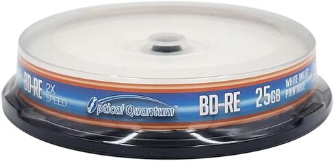 OQBDRE02WIP-10 2X 25 GB BD-RE Single Layer Blu-Ray ReWritable White Inkjet 10-Disc Spindle | Hub printable surface for full-color labels. Single Layer Blu-Ray ReWritable Blank Discs for Burning Music, Photos, Data in Kuwait