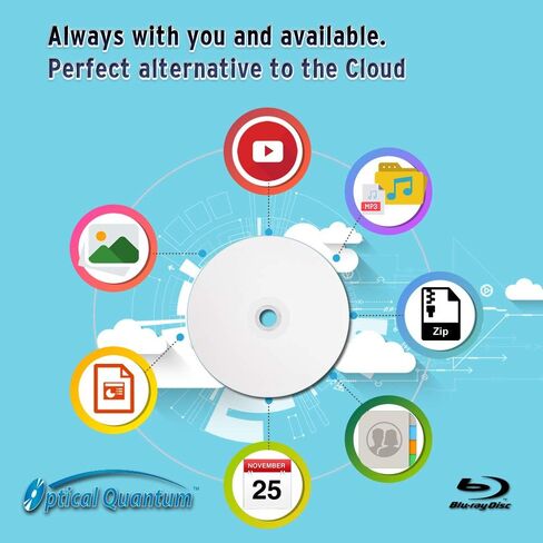 OQBDRE02WIP-10 2X 25 GB BD-RE Single Layer Blu-Ray ReWritable White Inkjet 10-Disc Spindle | Hub printable surface for full-color labels. Single Layer Blu-Ray ReWritable Blank Discs for Burning Music, Photos, Data in Kuwait