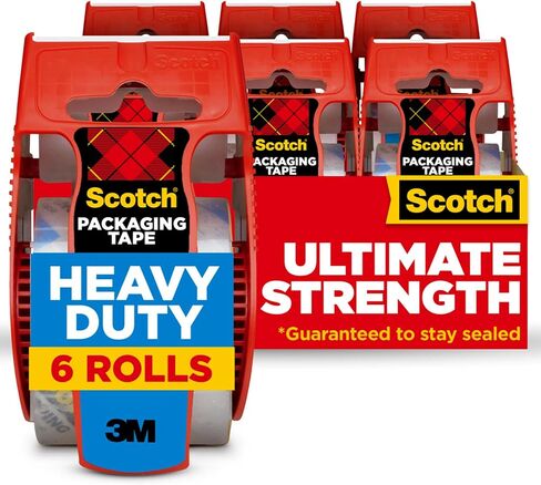 Scotch Heavy Duty Shipping Packing Tape, Clear, 1.88 in. x 22.2 yd. | 6 Roll Dispensers, Moving Supplies, Packing Tape for Moving Boxes and Packaging Supplies in Kuwait