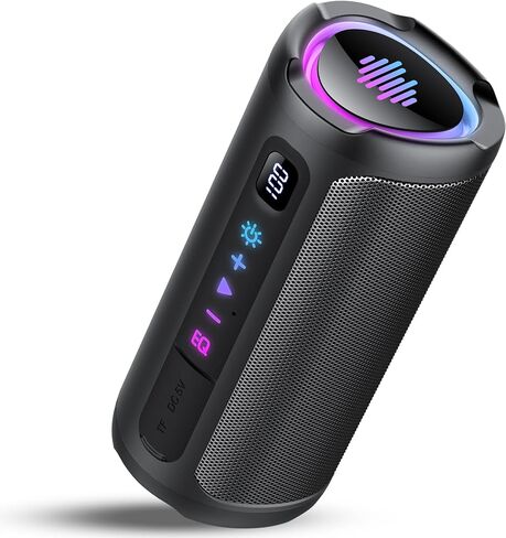 Portable Bluetooth Speaker with Battery Level Display, Powerful Sound Wireless Speaker: Deep Bass, BT 5.4, 20H Playtime, 7 RGB Modes, IPX7 Waterproof, TWS Pairing, Beach/Vacation Essentials（Black） in Kuwait