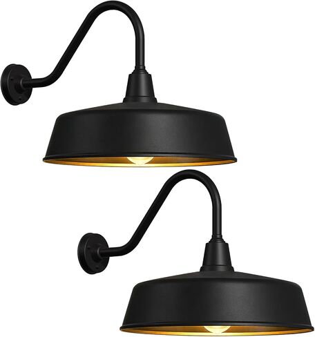 15" Large Outdoor Gooseneck Barn Lights, Farmhouse Wall Fixtures, 2-Pack | Weather-resistant black metal design suits garages, porches, patios, barn doors, workshops, and exterior entryways in Saudi Arabia