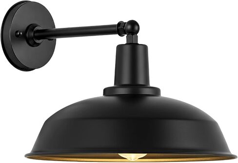 18" Black Farmhouse Barn Light, Outdoor Gooseneck Light | Classic farmhouse outdoor wall light with curved gooseneck arm and durable metal build for porch, shed and entryway lighting in Saudi Arabia