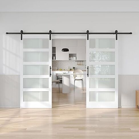 Double 36x84 Glass Barn Doors Double Door with Hardware,5 Panels in Saudi Arabia