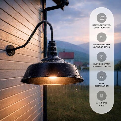 16" Gooseneck Large Barn Light 20" Dome | Outdoor Barn | Matte Black in Saudi Arabia