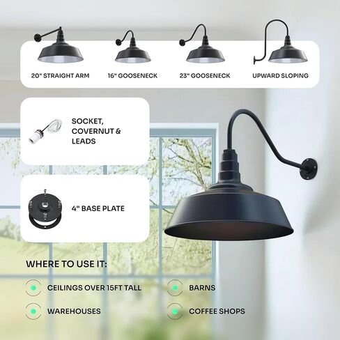 16" Gooseneck Large Barn Light 20" Dome | Outdoor Barn | Matte Black in Saudi Arabia