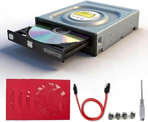 Internal 5.25 SATA DVD/CD Burner, 24x Optical Drive for PC Tower | Win7/8/10/11/XP/Mac/Linux compatible · Screwdriver, SATA cable, screws & disc sleeves included in Kuwait
