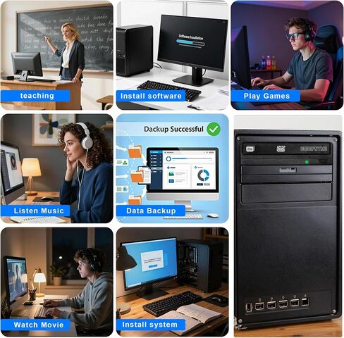 Internal 5.25 SATA DVD/CD Burner, 24x Optical Drive for PC Tower | Win7/8/10/11/XP/Mac/Linux compatible · Screwdriver, SATA cable, screws & disc sleeves included in Kuwait