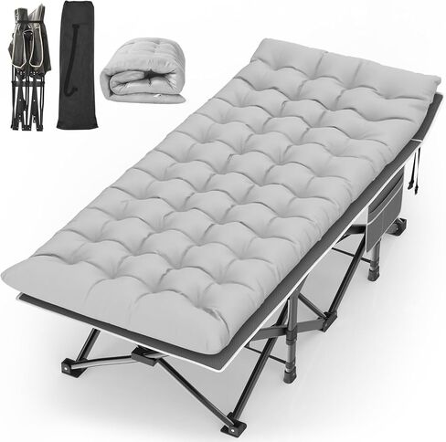 Suteck Camping Cot, Folding Camp Bed for Adults with Soft Thicker Cushion | 1200D Double-Layer Oxford Portable Outdoor Cots with Side Pocket and Carry Bag for Camping Home Office Nap Beach Travel in Saudi Arabia