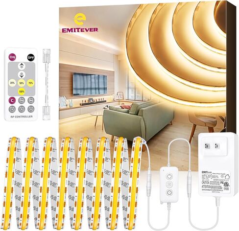 EMITEVER COB LED Strip Lights Warm White 3000K,UL 24V,32.8ft 4800LEDs | Ra 90+,IP30,3W/ft,305+Lumens/ft,5 Year Warranty(Power Supply Sold Separately)for bedroom,living room,kitchen in Saudi Arabia