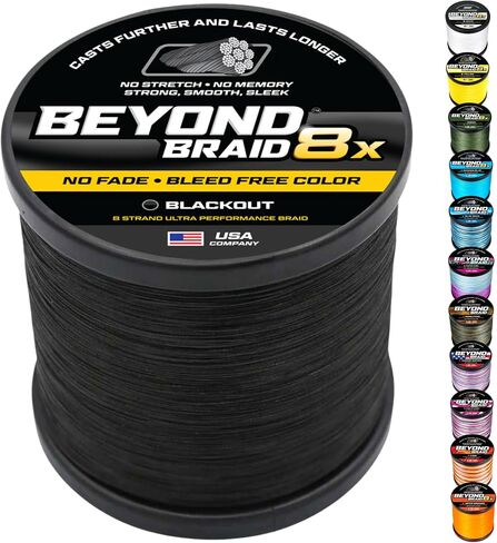 Beyond Braid Braided Fishing Line -Super Strong - Abrasion Resistant - No Stretch -Blue Camo, Moss Camo, White, Green, Pink, Blue, 4 Strand 8 Strand in Kuwait