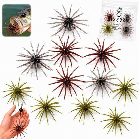 6/10 Pack Sea Urchin Bait, 4.33 Inch TPE Soft Bait for Bass Fishing | 6/10 pack 4.33-inch TPE sea urchin soft baits in Flashing Red and Flashing Brown with multi-tentacle profiles for bass in Saudi Arabia