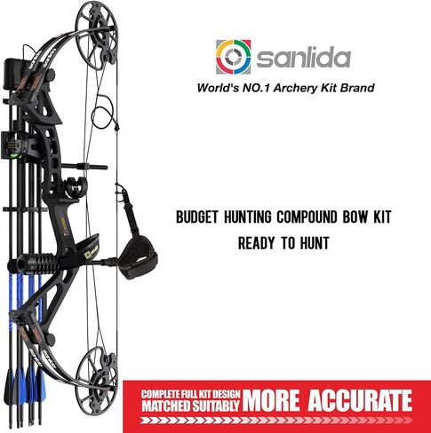 Sanlida Dragon X7 Ready to Hunt Compound Bow Package for Adults, Archery Compound Bow and Arrow Set, 0-70 Lbs Draw Weight, No Bow Press Needed, RH Only, Limited Life-time Warranty in Kuwait