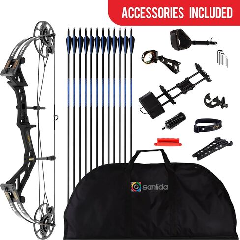 Sanlida Dragon X7 Ready to Hunt Compound Bow Package for Adults, Archery Compound Bow and Arrow Set, 0-70 Lbs Draw Weight, No Bow Press Needed, RH Only, Limited Life-time Warranty in Kuwait