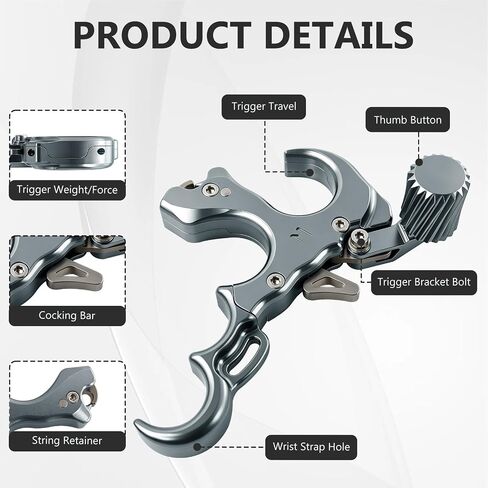 Archery Accessory with Wrist Strap, Adjustable 3-Finger Aluminum Alloy Archery Equipment with Adjustment Tool, Ergonomic Design for Left and Right Hand Use in Saudi Arabia