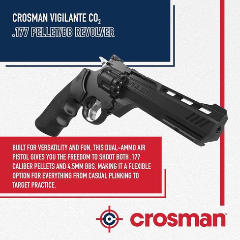 Crosman Vigilante CO2 .177-Caliber Pellet and BB Revolver - 10-Shot Pellet Clip, 6-Shot BB Clip - 465 FPS - Black in Saudi Arabia