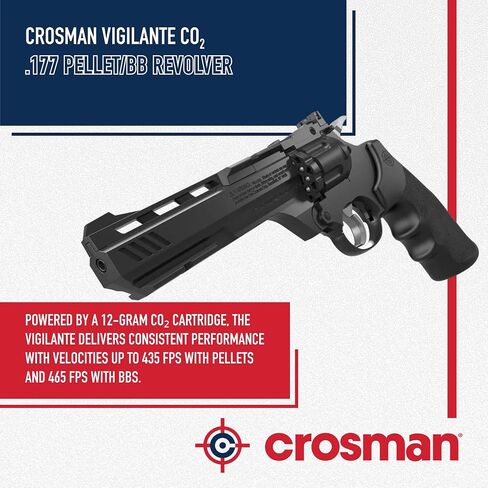 Crosman Vigilante CO2 .177-Caliber Pellet and BB Revolver - 10-Shot Pellet Clip, 6-Shot BB Clip - 465 FPS - Black in Saudi Arabia