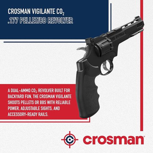 Crosman Vigilante CO2 .177-Caliber Pellet and BB Revolver - 10-Shot Pellet Clip, 6-Shot BB Clip - 465 FPS - Black in Saudi Arabia