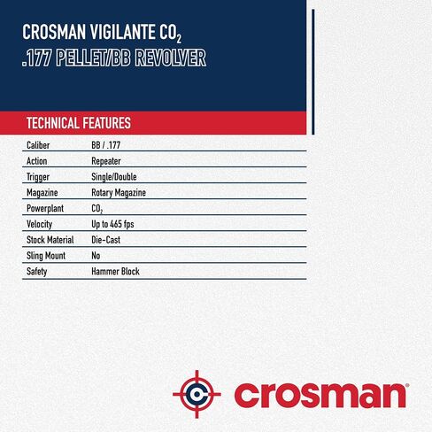 Crosman Vigilante CO2 .177-Caliber Pellet and BB Revolver - 10-Shot Pellet Clip, 6-Shot BB Clip - 465 FPS - Black in Saudi Arabia