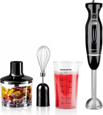 OVENTE Electric Corded Hand Blender, 300W with 2 Mixing Speeds Black HS560B | Handheld Immersion Stick Mixer with Stainless Steel Blades for Smoothies, Purees & Baby Food in Saudi Arabia