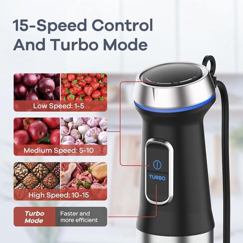 Ganiza Immersion Blender 5 in 1 Hand Blender Max 1000W Heavy Duty Motor | 16 Speed Mode Handheld Blender, Stainless Steel Blade With 800ml Mixing Beaker, 600ml Chopper, Whisk and Milk Frother in Saudi Arabia