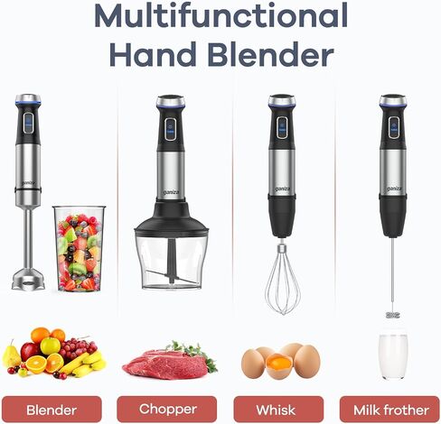 Ganiza Immersion Blender 5 in 1 Hand Blender Max 1000W Heavy Duty Motor | 16 Speed Mode Handheld Blender, Stainless Steel Blade With 800ml Mixing Beaker, 600ml Chopper, Whisk and Milk Frother in Saudi Arabia