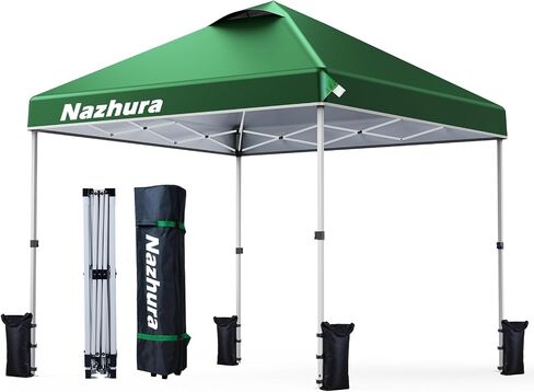 Nazhura 10' x 10' Pop Up Canopy Tent with Sand Weight Bag, Freestanding Sun Shelter for Picnic and Camping, One Person Setup and Height Adjustable (Kahki) in Saudi Arabia