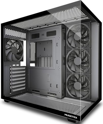 MUSETEX Y6 PC Case, Pre-Installed 4 Non-LED Fans, ATX Mid Tower Case, Computer Case with Type-C, 270° Full View Tempered Glass, Black in Saudi Arabia