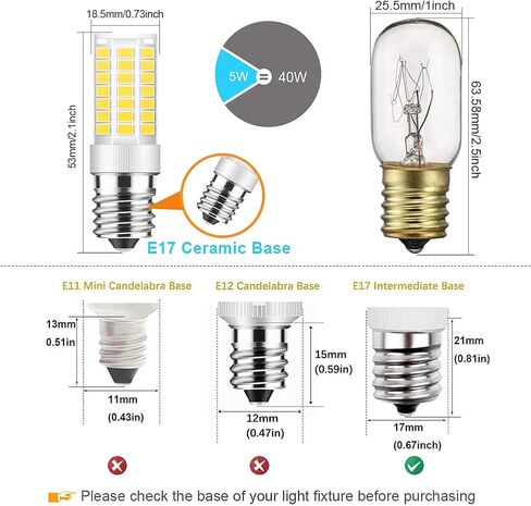 E17 LED Bulb Dimmable, 5W Microwave Oven Bulb, Daylight White 6000K, 40W Halogen Bulb Replacement for Microwave, Over Stove Appliance, Range Hood, Refrigerator, E17 Intermediate Base (2 Pack) in Saudi Arabia