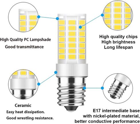 E17 LED Bulb Dimmable, 5W Microwave Oven Bulb, Daylight White 6000K, 40W Halogen Bulb Replacement for Microwave, Over Stove Appliance, Range Hood, Refrigerator, E17 Intermediate Base (2 Pack) in Saudi Arabia