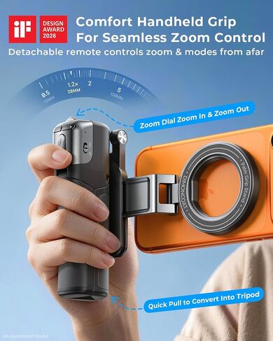 Mini Magnetic Selfie Stick Tripod for MagSafe, Pocket 4.8" Design, 4-in-1 | Zoom Control, Ergonomic Phone Grip, Detachable Multi-Function Bluetooth Remote and Up to 18" Extendable Selfie Stick in Saudi Arabia