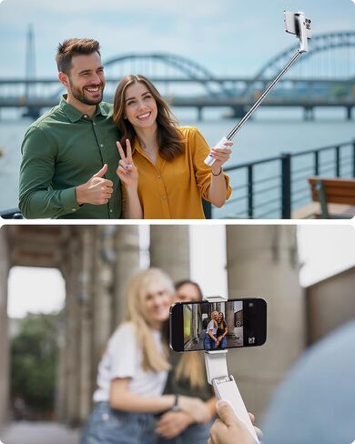 Viozon Portable Selfie Stick, Lightweight Extendable Stainless Steel Tube,All-in-One Compact Selfie Stick with Wireless Remote Compatible with 4-7" iPhone/Android Phones for Vlog/Travel/Filming, W in Saudi Arabia