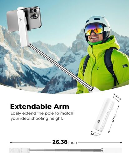 Viozon Portable Selfie Stick, Lightweight Extendable Stainless Steel Tube,All-in-One Compact Selfie Stick with Wireless Remote Compatible with 4-7" iPhone/Android Phones for Vlog/Travel/Filming, W in Saudi Arabia