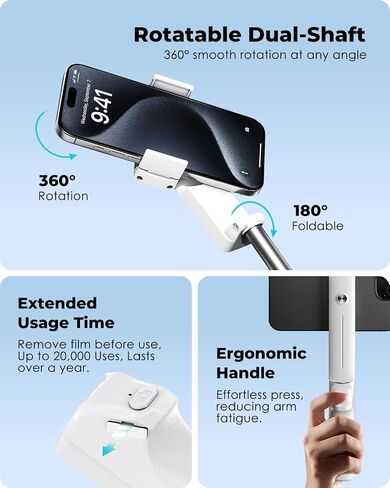 Viozon Portable Selfie Stick, Lightweight Extendable Stainless Steel Tube,All-in-One Compact Selfie Stick with Wireless Remote Compatible with 4-7" iPhone/Android Phones for Vlog/Travel/Filming, W in Saudi Arabia