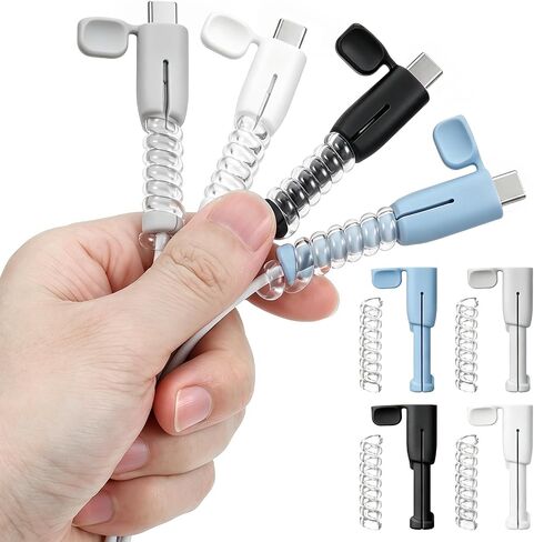 Amabro 8 قطع واقي كابل شاحن سيليكون لـ Lightning USB-C Type-C | منظم سلك موفر للغبار، منظم سلك ناعم مضاد للانزلاق، واقي كابل مقاوم للغبار، كابلات شحن، واقي سلك متعدد الألوان in Kuwait