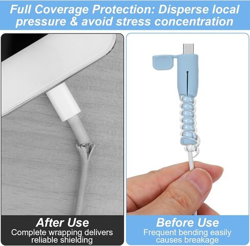 Amabro 8 قطع واقي كابل شاحن سيليكون لـ Lightning USB-C Type-C | منظم سلك موفر للغبار، منظم سلك ناعم مضاد للانزلاق، واقي كابل مقاوم للغبار، كابلات شحن، واقي سلك متعدد الألوان in Kuwait