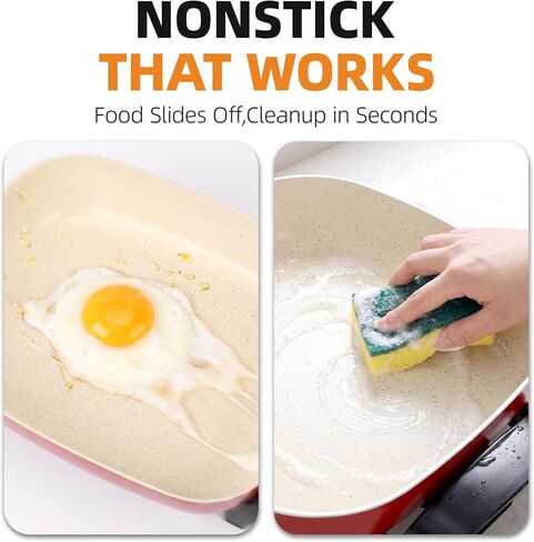 15'' Ceramic Nonstick Electric Skillet with Tempered Vented Glass Lid,Thermostat Control to Prevent Overheating,Removable Easy-to-Clean,Vibrant Red in Saudi Arabia