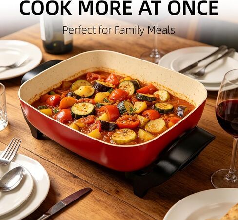 15'' Ceramic Nonstick Electric Skillet with Tempered Vented Glass Lid,Thermostat Control to Prevent Overheating,Removable Easy-to-Clean,Vibrant Red in Saudi Arabia