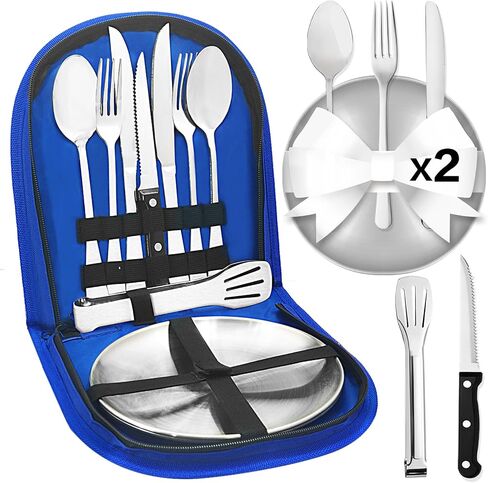 Camping Utensils, Camping Essentials 2-4 Person 11pcs/21PCS with Spoons Plates Forks Knives Travel Utensils with Case, Accessories Set for Grill Outdoor Car Picnic Essentials in Saudi Arabia